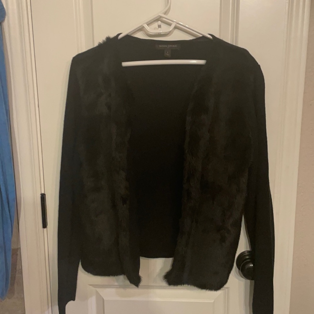 Faux fur black cardigan knit with faux fur front great condition